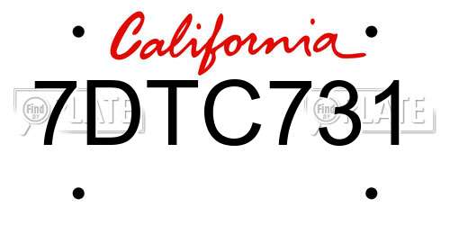 7DTC731 California License Plate