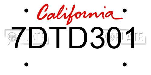 7DTD301 California License Plate