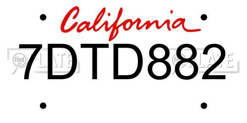 7DTD882 California License Plate