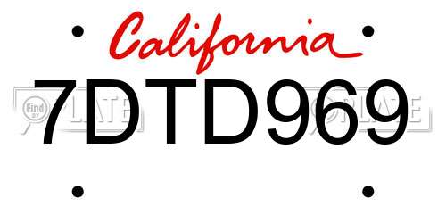 7DTD969 California License Plate