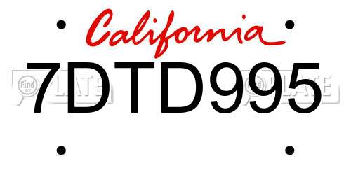 7DTD995 California License Plate