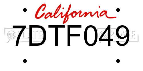 7DTF049 California License Plate