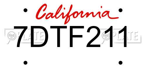 7DTF211 California License Plate