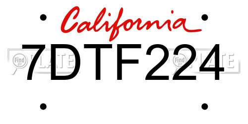 7DTF224 California License Plate
