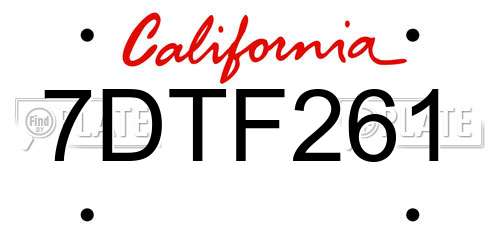 7DTF261 California License Plate