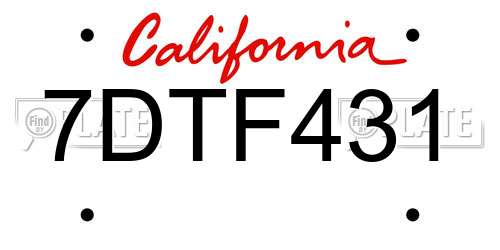 7DTF431 California License Plate