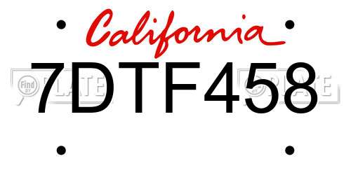7DTF458 California License Plate