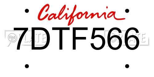 7DTF566 California License Plate