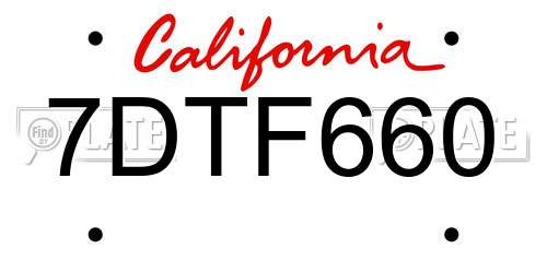 7DTF660 California License Plate