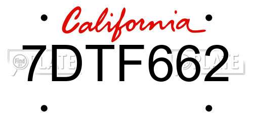 7DTF662 California License Plate
