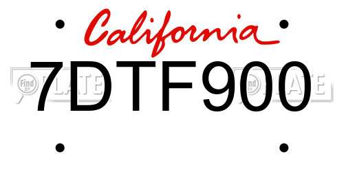 7DTF900 California License Plate