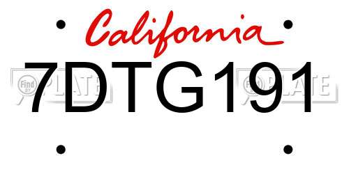 7DTG191 California License Plate