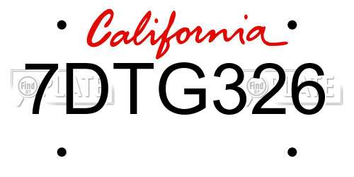 7DTG326 California License Plate