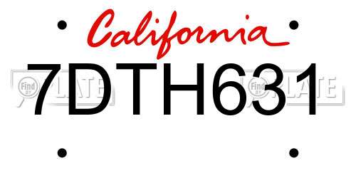 7DTH631 California License Plate