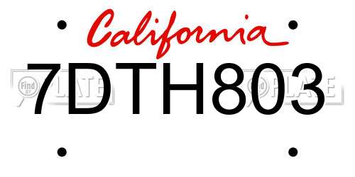7DTH803 California License Plate