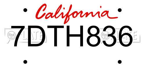 7DTH836 California License Plate
