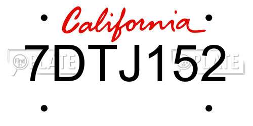 7DTJ152 California License Plate