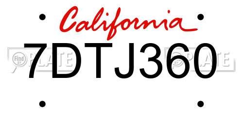 7DTJ360 California License Plate