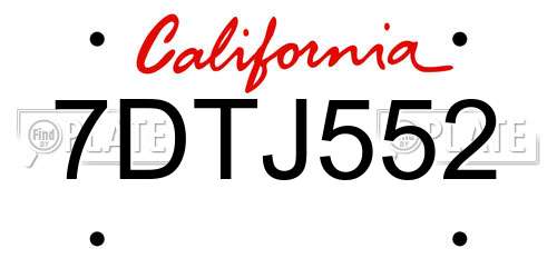 7DTJ552 California License Plate