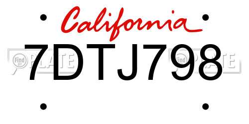 7DTJ798 California License Plate