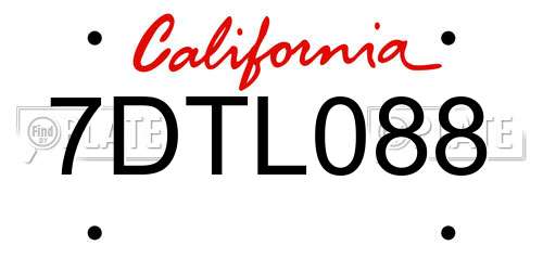 7DTL088 California License Plate