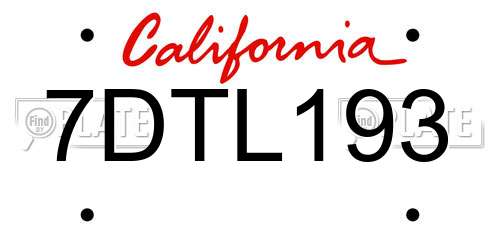 7DTL193 California License Plate
