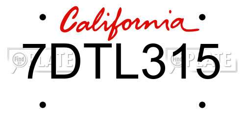 7DTL315 California License Plate