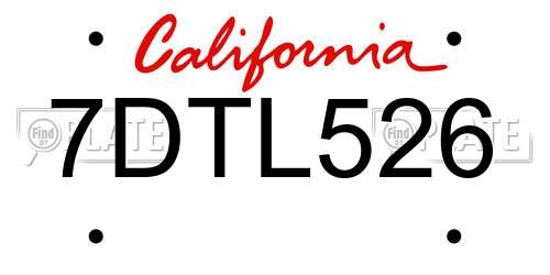 7DTL526 California License Plate