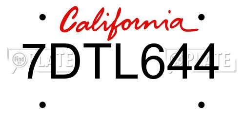 7DTL644 California License Plate