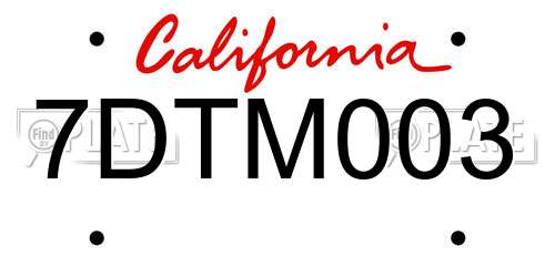 7DTM003 California License Plate