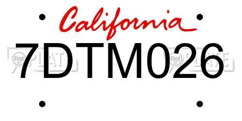 7DTM026 California License Plate