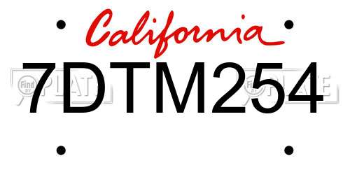 7DTM254 California License Plate