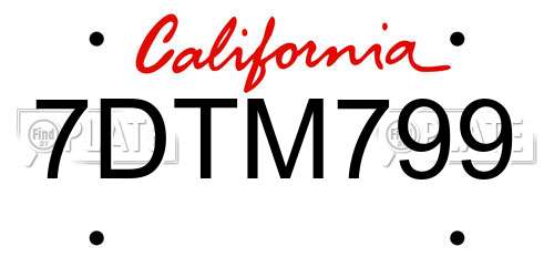 7DTM799 California License Plate
