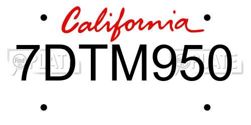 7DTM950 California License Plate