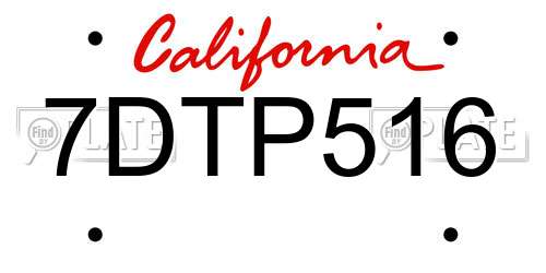 7DTP516 California License Plate