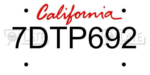 7DTP692 California License Plate