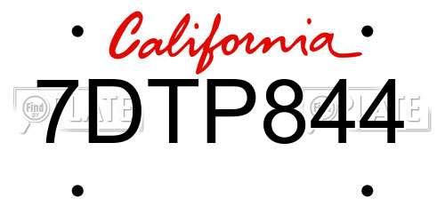 7DTP844 California License Plate
