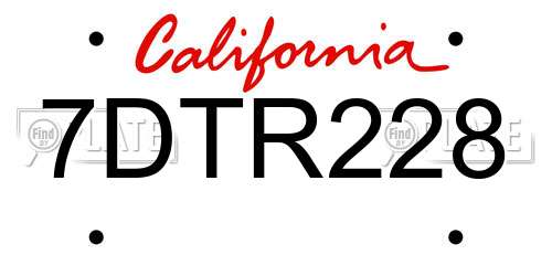 7DTR228 California License Plate