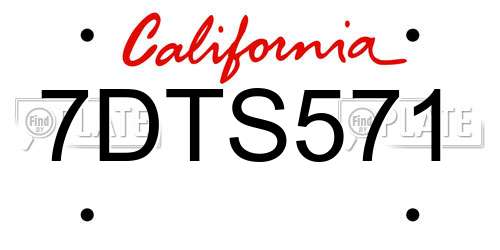 7DTS571 California License Plate