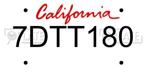 7DTT180 California License Plate