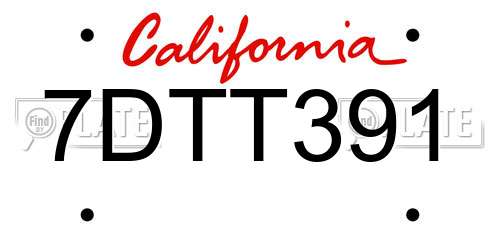 7DTT391 California License Plate