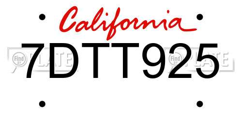 7DTT925 California License Plate