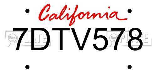 7DTV578 California License Plate