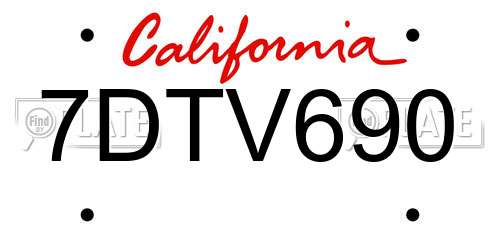 7DTV690 California License Plate