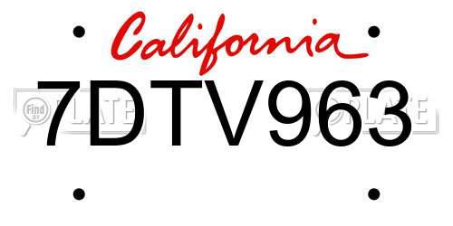 7DTV963 California License Plate