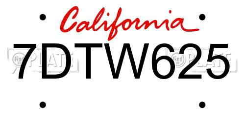 7DTW625 California License Plate