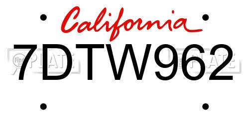 7DTW962 California License Plate