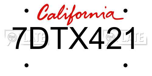 7DTX421 California License Plate
