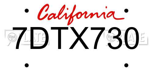 7DTX730 California License Plate