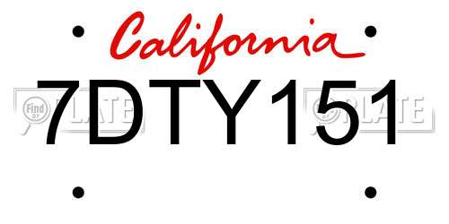7DTY151 California License Plate